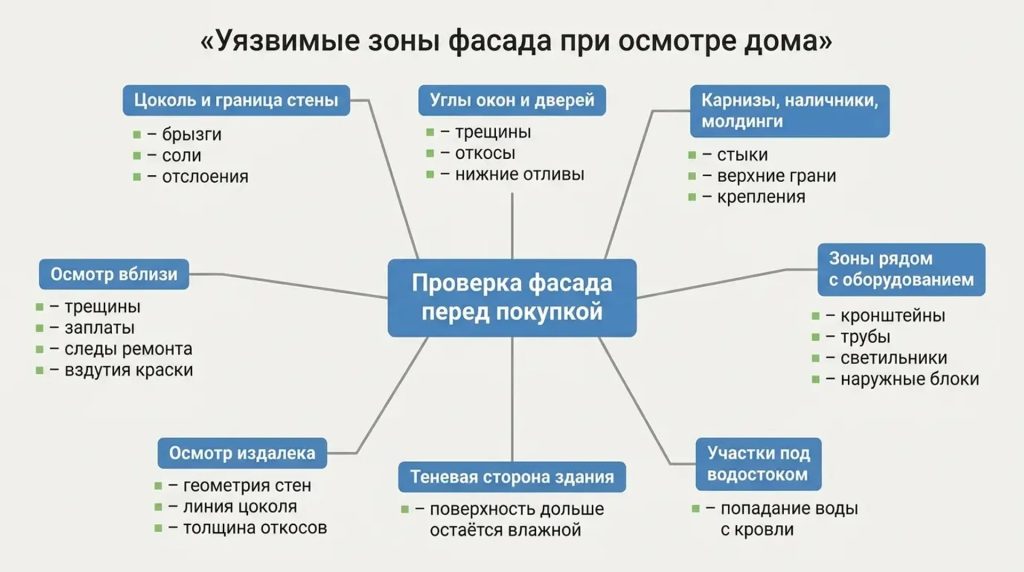 Уязвимые зоны фасада при осмотре дома