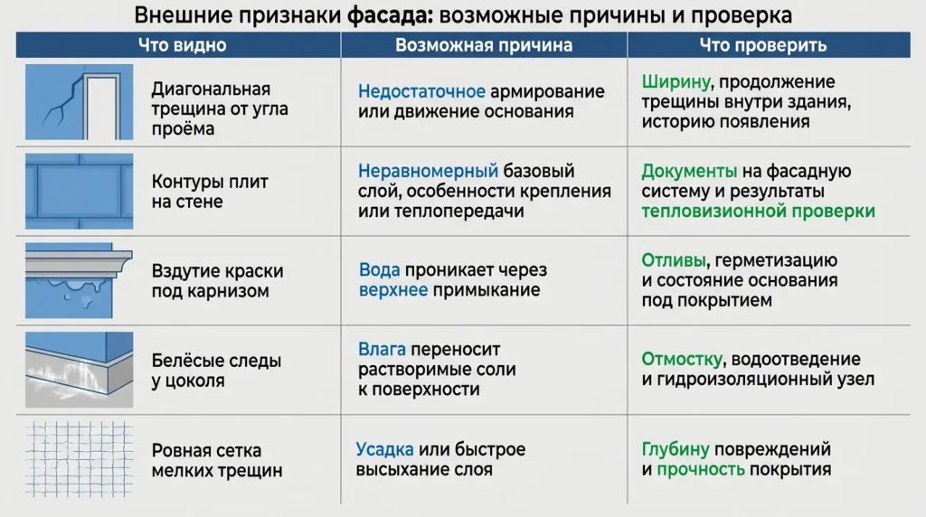 Внешние признаки фасада: возможные причины и проверка